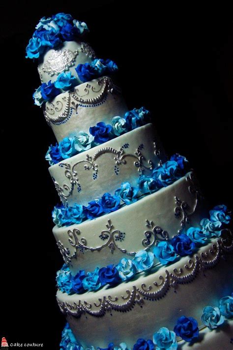 Blue White And Silver Cake With Sugar Flowers Cebu Cakes At Cake