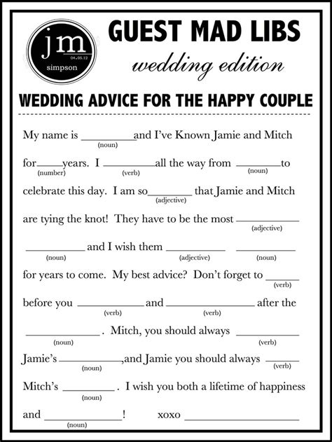 Printable Funny Wedding Mad Libs Template Printable Word Searches