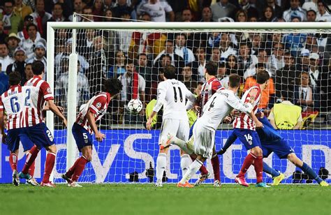 Sergio Ramos Scores His Teams First Goal During The Uefa Champions