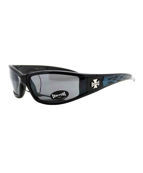 Choppers Sunglasses Motorcycle Wrap Around Biker Shades Color Flames Design Black Blue Flame