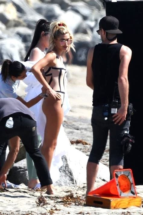 Sizzling On Set Hailey Baldwin Rocks A Scanty Swimsuit And Flaunts