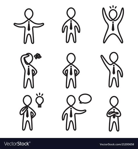 Business Man Stick Figure Icon Collection Vector Image