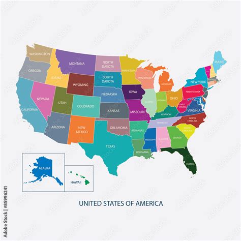 Usa Map In Color With Name Of Countriesunited States Of America Map