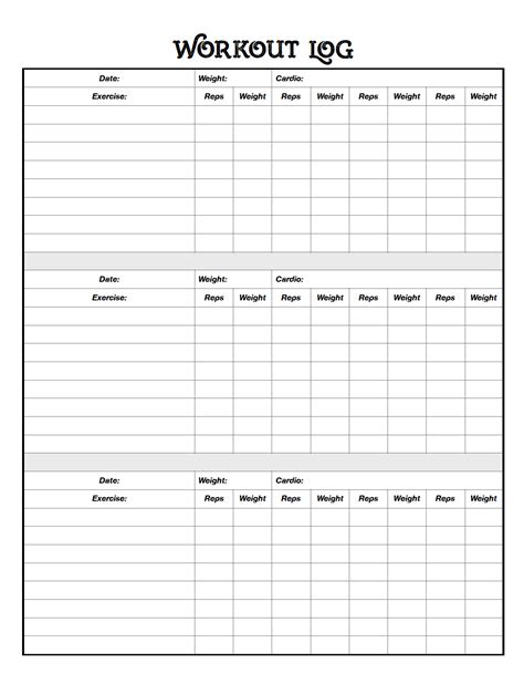Free Printable Workout Logs Designs For Your Needs