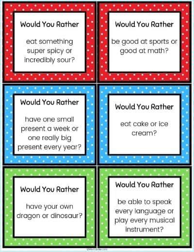 100 Would You Rather Questions For Kids Free Printable Cards Mombrite
