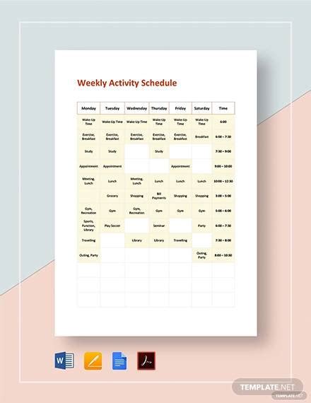 Free 11 Activity Schedule Samples And Templates In Pdf Ms Word Docs