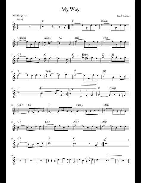 My Way Frank Sinatra Alto Saxophone Sheet Music For Alto Saxophone
