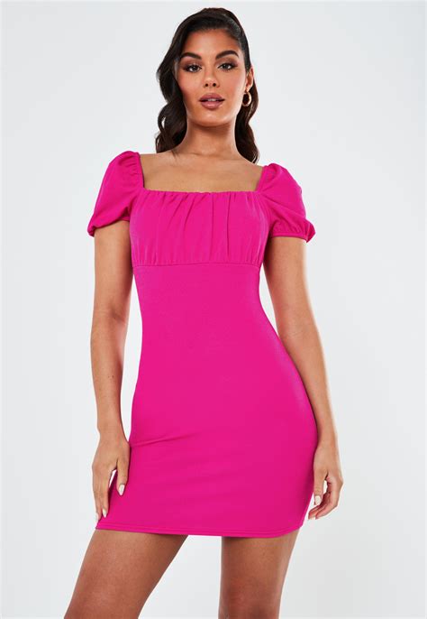 Hot Pink Ruched Bust Milkmaid Mini Dress Sponsored Ruched Sponsored