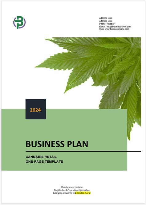 One Page Cannabis Business Plan Template Business Plan Templates