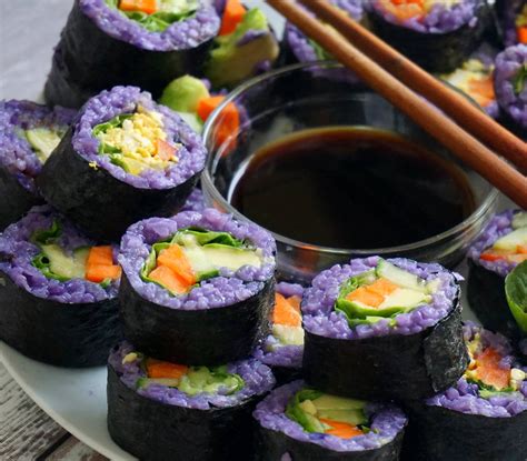 A pretty and colourful vegan sushi with simple ingredients that you can ...