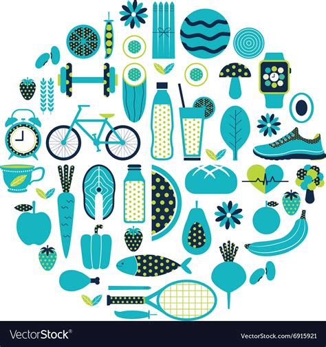 Healthy Lifestyle Icon Set In Blue Colour Vector Image