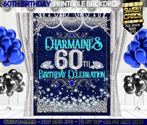 60th Birthday Party Backdrop 60th Anniversary Diamonds Etsy