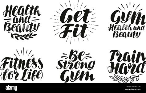 Gym Or Fitness Label Sport Icon Set Symbol Lettering Calligraphy