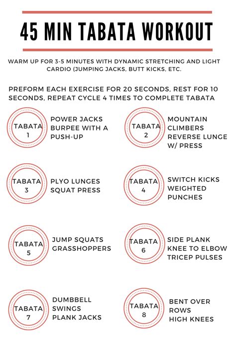 You will continue this for 8 cycles, and then repeat for 2 rounds. 45 Min Full Body Tabata Workout | Tabata workouts, Tabata ...