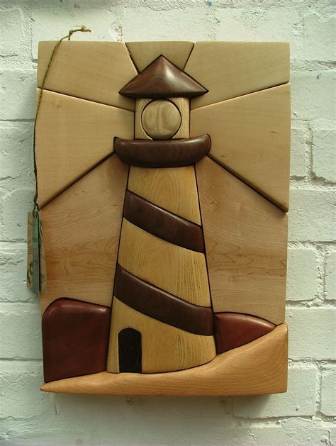 Intarsia Lighthouse Wood Carving Art Made By Students At