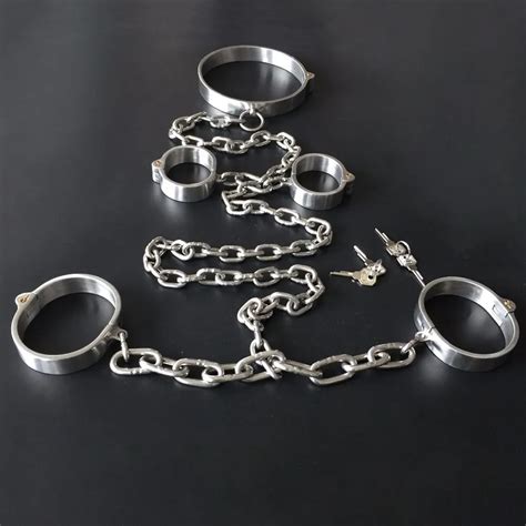 Stainless Steel Hand Ankle Cuffs Neck Collar Adult Games Slave Bondage