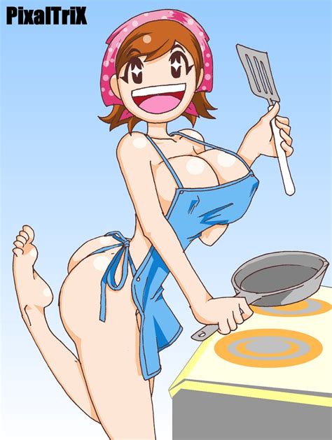 rule 34 1girls apron ass barefoot big breasts breasts brown hair cooking mama feet mama