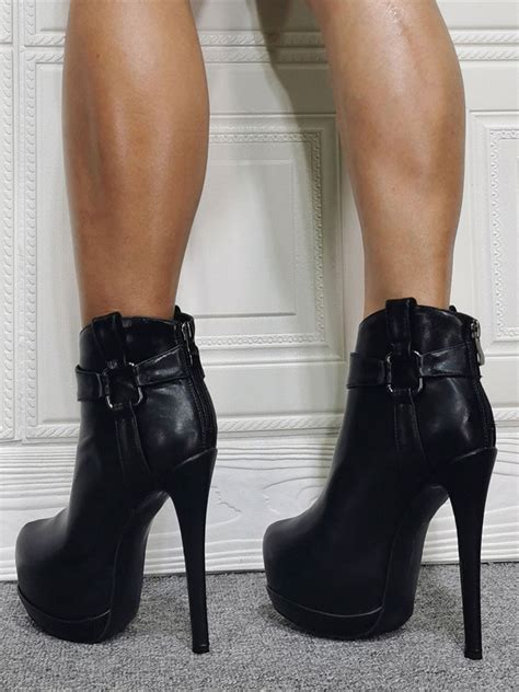 Botines Negros Zapatos De Mujer Plataforma Botines De Tacón Alto