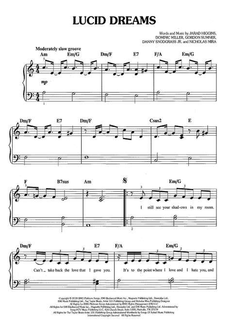 Lucid Dreams Sheet Music By Juice Wrld For Easy Pianovocalchords