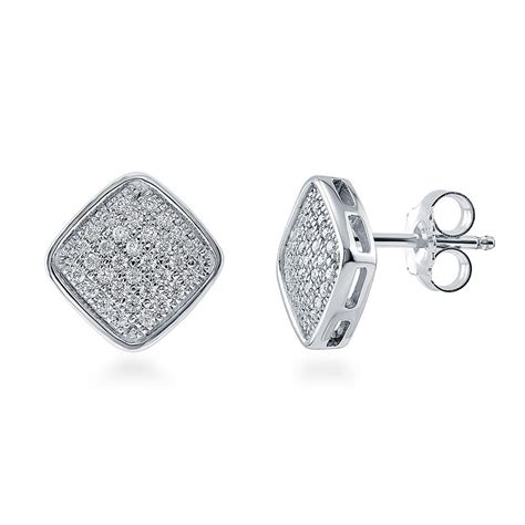 Sterling Silver Cubic Zirconia Cz Square Stud Earrings Square
