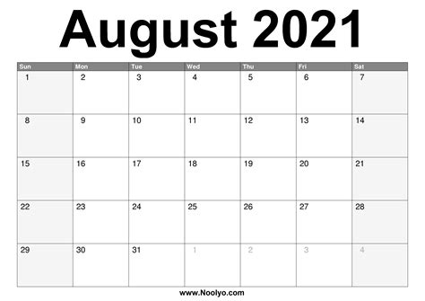 Epic games and people can fly publishing: August 2021 Calendar Printable - Free Download - Noolyo.com
