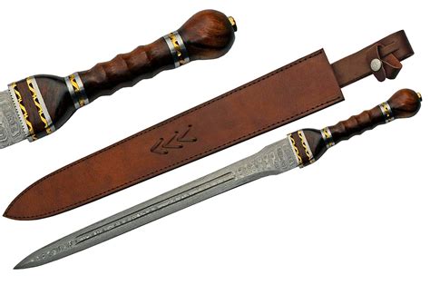 Short Sword Damascus Steel Blade Roman Gladius Legionnaire Leather