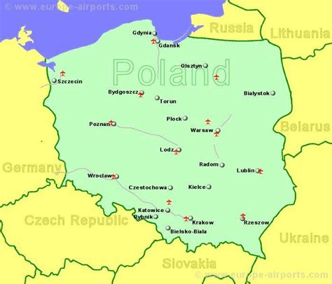 Polsko letišť mapu - Mapu Polska zobrazující letiště (Východní Evropa ...