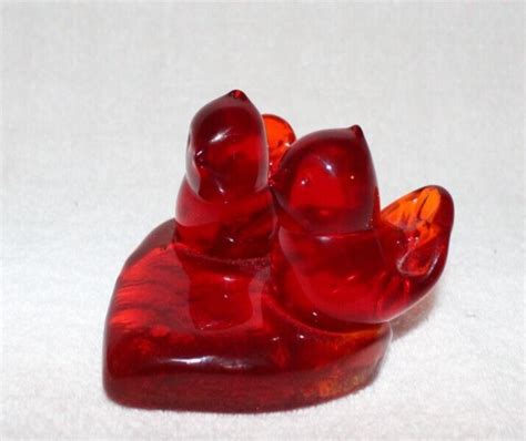 1994 Signed W Ward Titan Art Glass Red Cardinal Double Love Birds Figurinepape Ebay