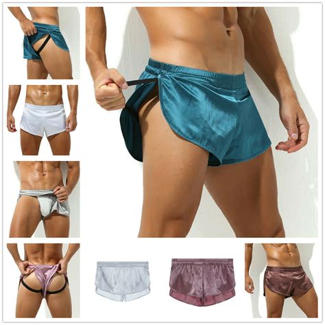 Buy Men Satin Boxer Shorts Silk Side Split Shorts Lounge Pajamas Bottom