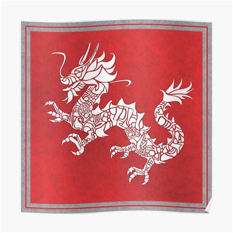 Vintage Chinese Dragon Pattern With Red Background Poster For Sale By
