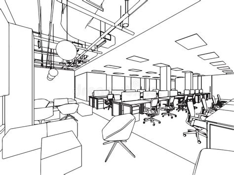 Interior Outline Sketch Drawing Perspective Office Stock Vector