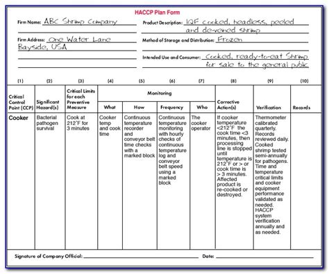 Haccp Sample Forms Form Resume Examples K75p61ekl2