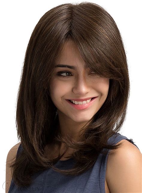 Long Natural Straight Side Fringe Capless Synthetic Wigs 20 Inches M