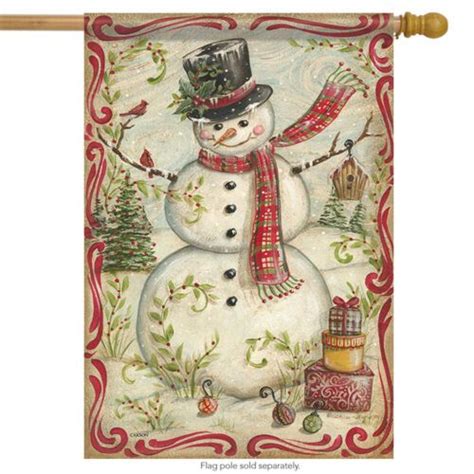 Nostalgia Snowman Winter House Flag Holiday Primitive Double Sided 28