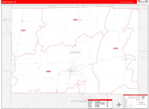 Cross County Ar Zip Code Wall Map Red Line Style By Marketmaps