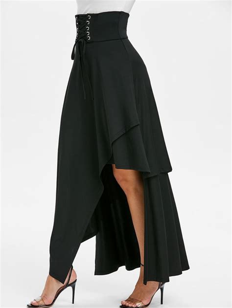 High Waisted Asymmetric Lace Up Layered Maxi Skirt Maxi Skirt Pattern Casual Formal Dresses