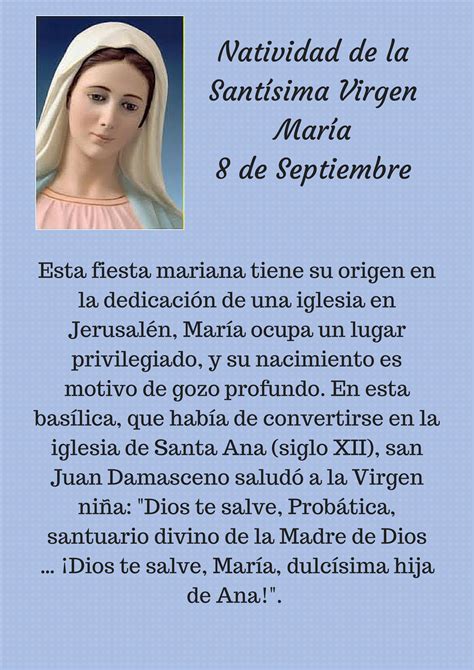8 De Septiembre Natividad De La Santísima Virgen María Virgen María