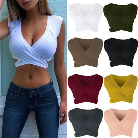 new women sexy deep v neck tank tops summer wrapped slim ruched bandage tanks cmais crop top