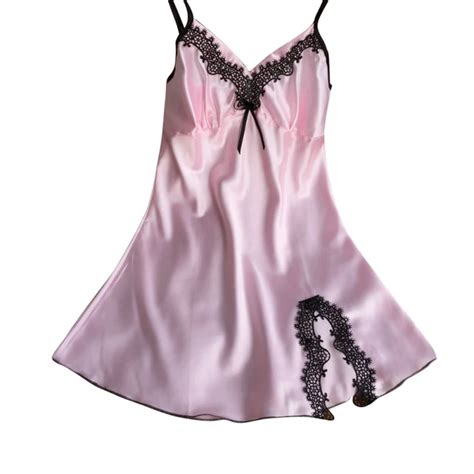 Ladies Sexy Silk Satin Night Dress Sleeveless Nighties V Neck Nightgown Nightdress Lace