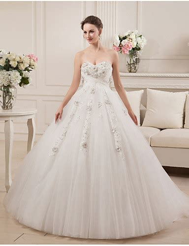 Ball Gown Sweetheart Court Train Satin Tulle Wedding Dress With Beading