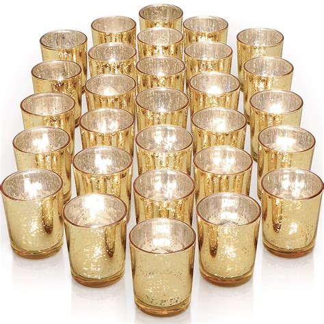 Letine Gold Votive Candle Holders Set Of 36 Speckled Mercury Gold