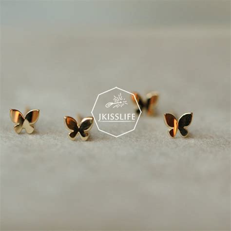 14K Solid Gold Butterfly Stud Earrings Dainty Minimalist Etsy