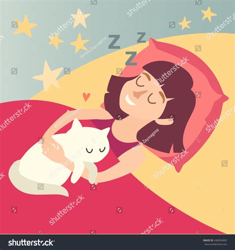Sleeping Girl Cat Cartoon Happy Woman Stock Vector Royalty Free 438034003 Shutterstock