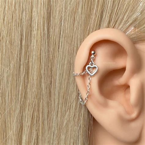 Helix Cartilage To Lobe Earring Stainless Steel Double Chain Etsy Uk