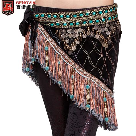 Women Belly Dancing Classical Fringe Tribal Hip Scarf Skirt Wrap Velvet Waist Chain Belly Dance