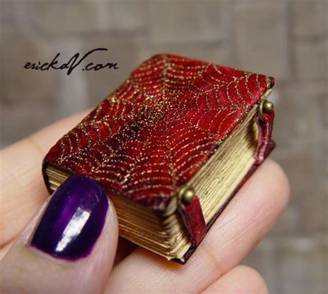 Red Leather Gold Embossed Web Miniatuare Spell Book With Images