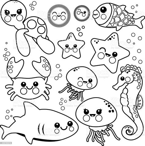 Sea Animals Coloring Book Page Stock Illustration - Download Image Now