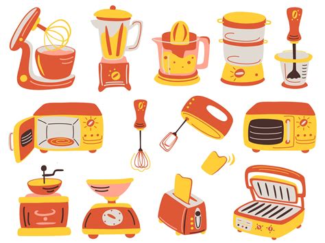 Cartoon Kitchen Appliances Set Juicer Grill Blender Electronic