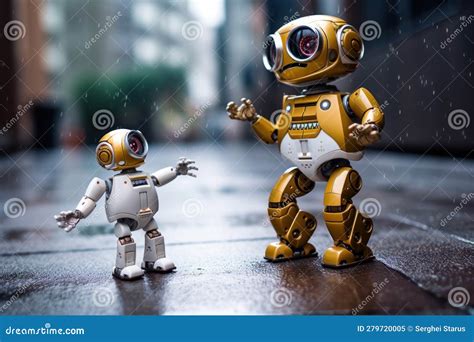A Couple Of Toy Robots Standing Next To Each Other Generative Ai Image