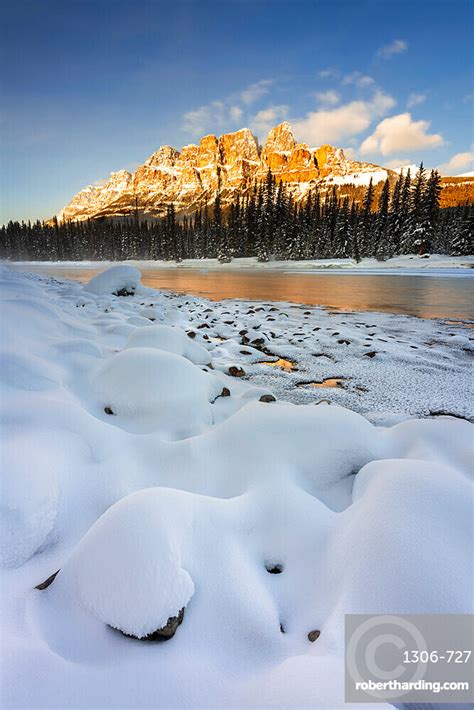 Castle Mountain With Bow River Stock Photo